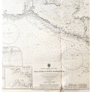 1970 Nautical Ship Map Isla Coiba To Bahia Manzanillo 50"x28" Sailing MAPS